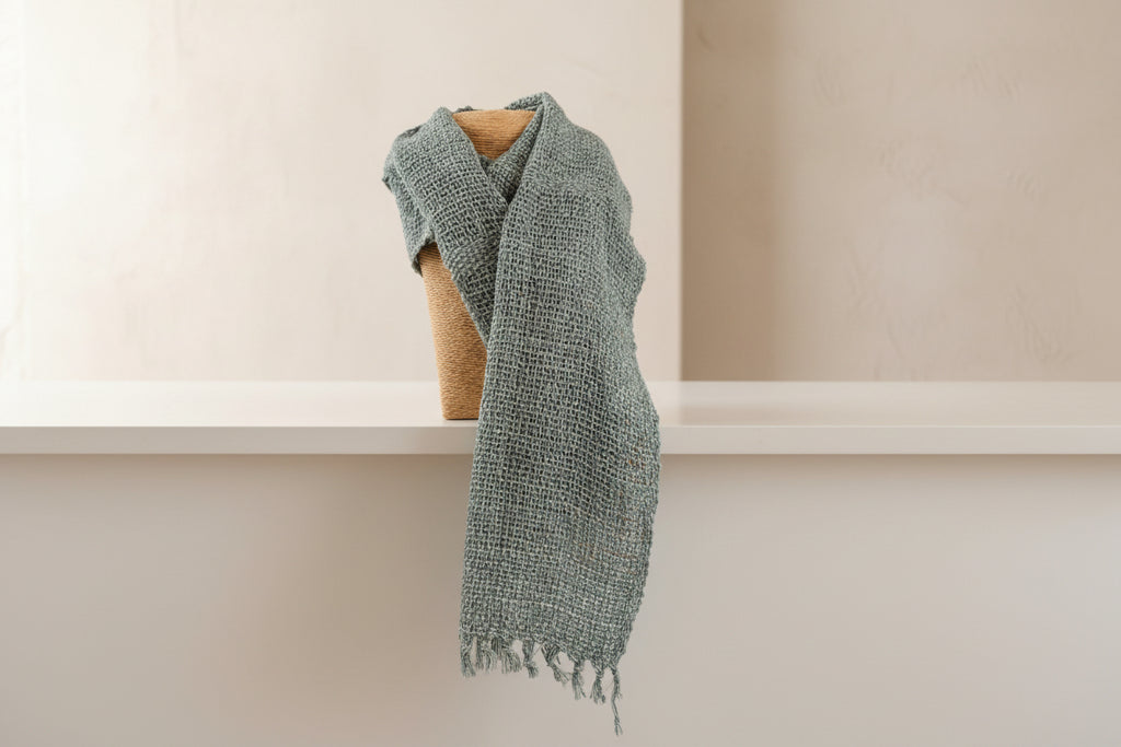 Hand-Made Linen and Silk Scarf Blue