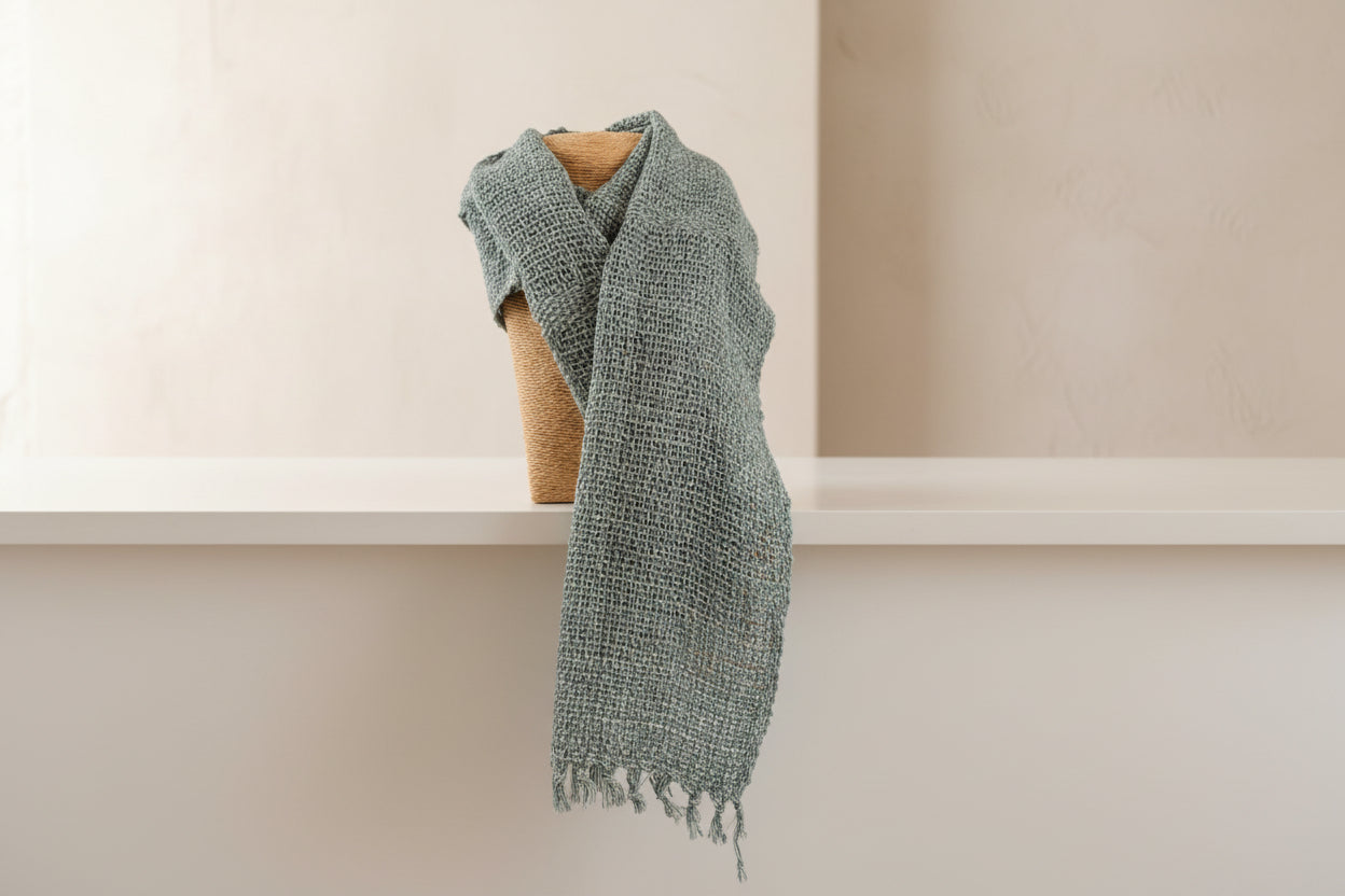 Hand-Made Linen and Silk Scarf Blue