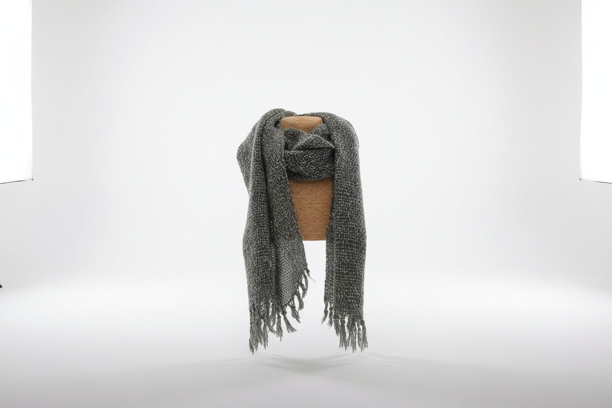 Hand-Made Linen and Cotton Scarf Green