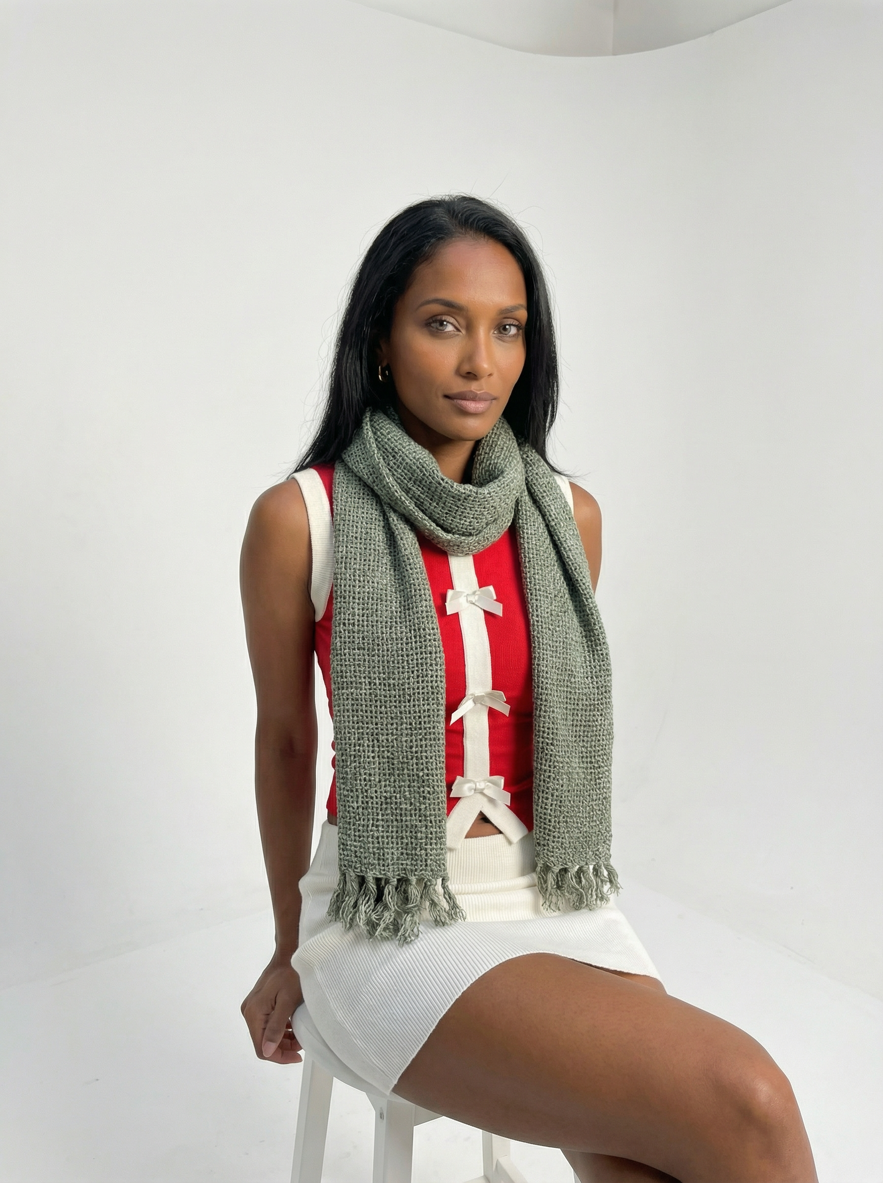 Hand-Made Linen and Silk Scarf Blue