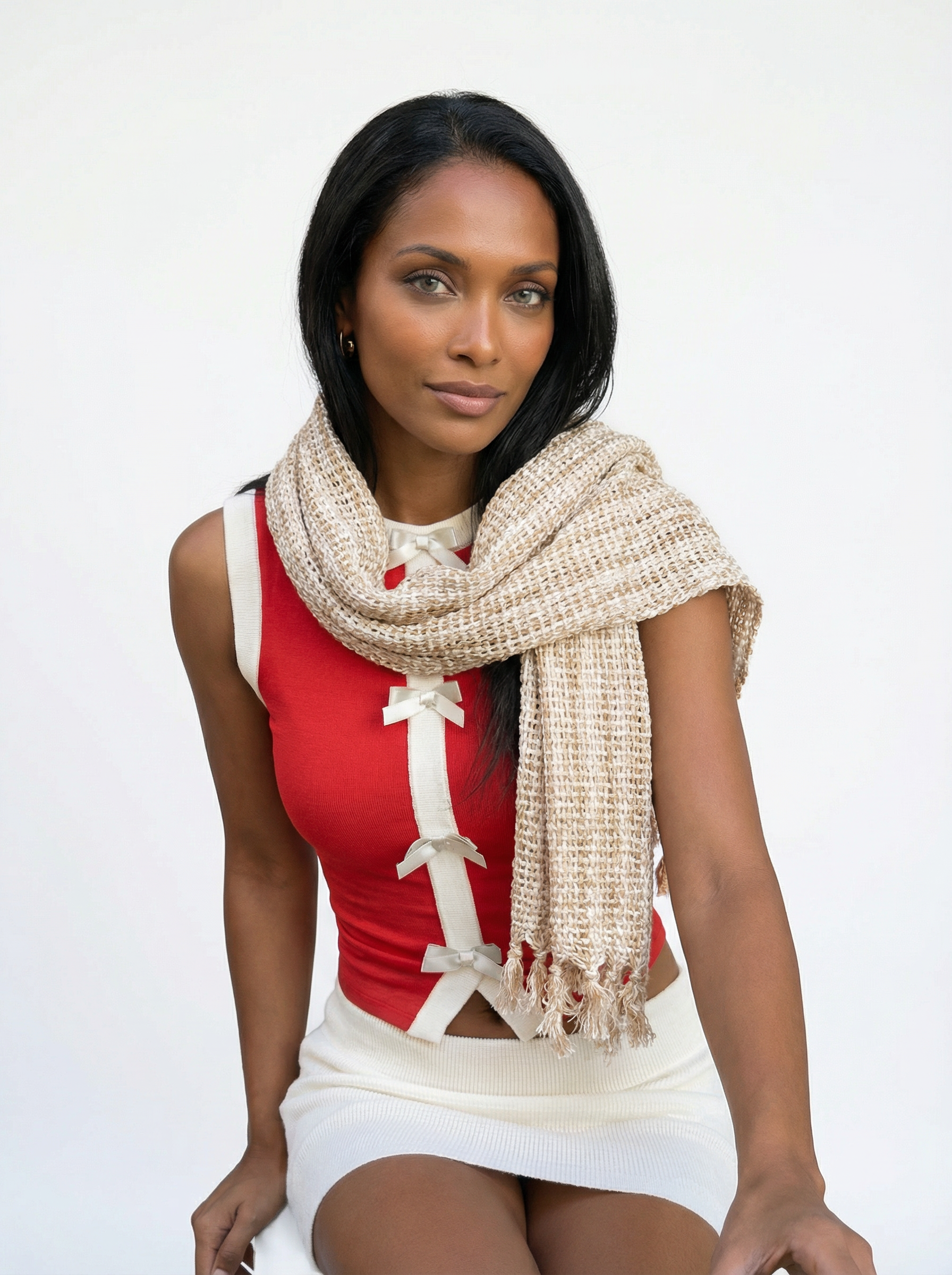 Hand-Made Linen and Silk Scarf White