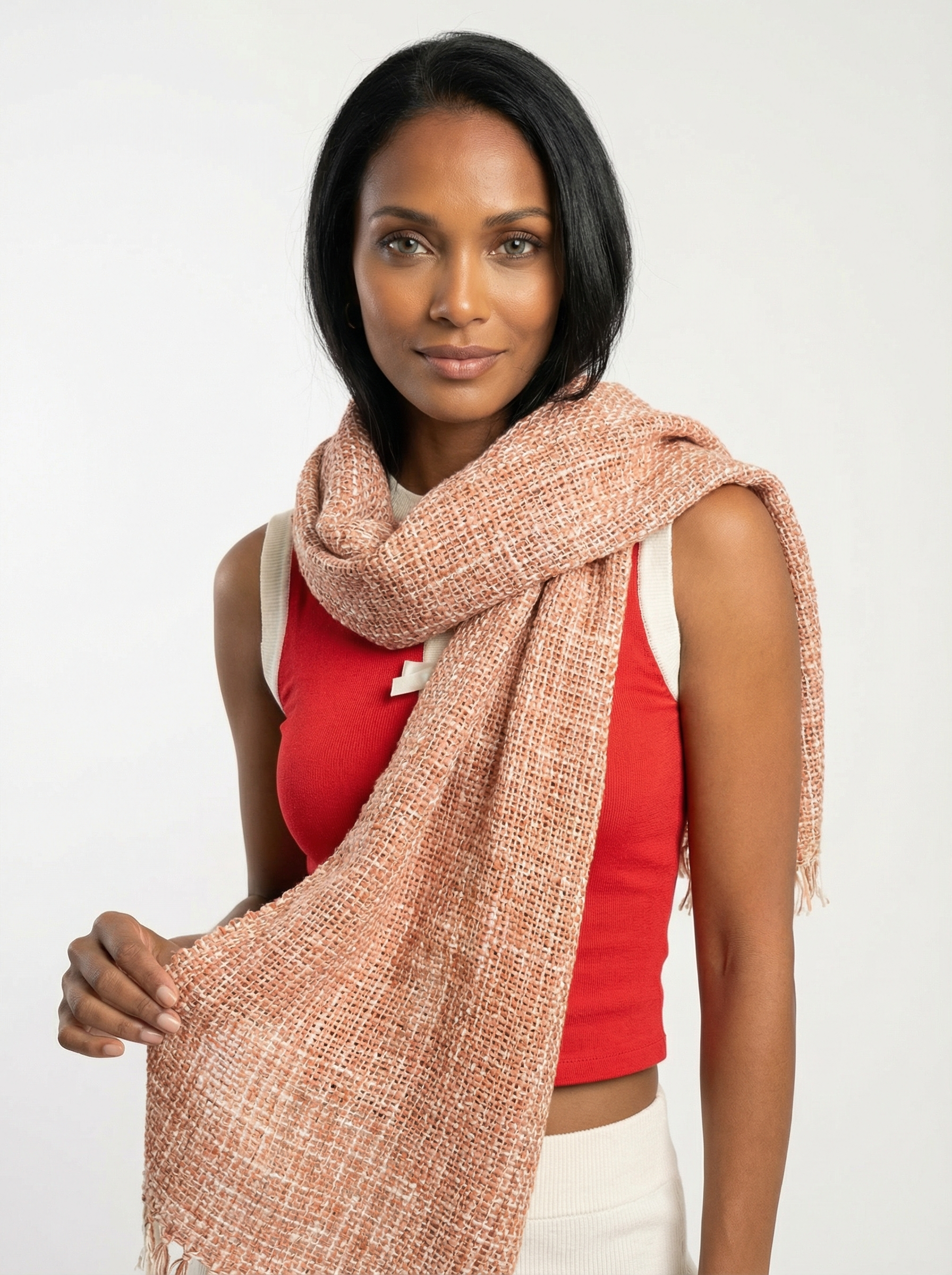 Hand-Made Linen and Silk Scarf Pink