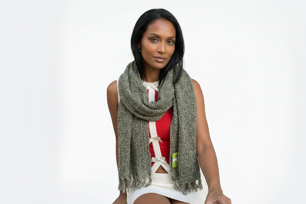 Hand-Made Linen and Cotton Scarf Green