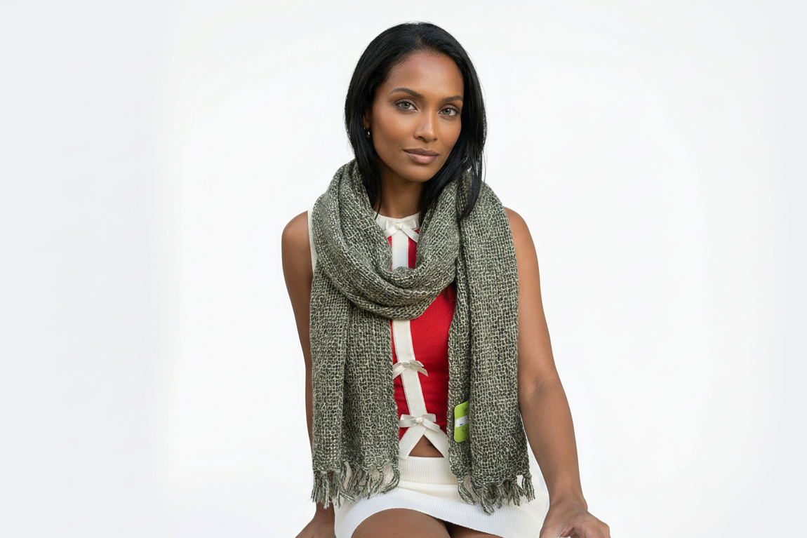 Hand-Made Linen and Cotton Scarf Green