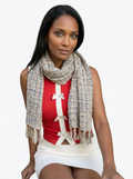 Hand-Made Linen and Silk Scarf White & Blue