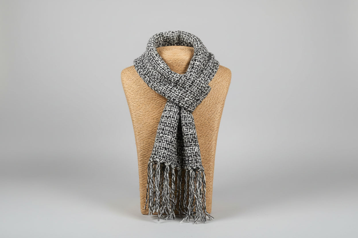 Hand-Made Linen and Silk Scarf White & Blue